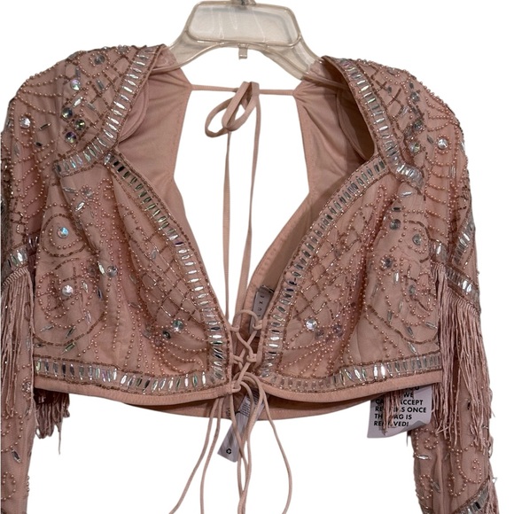 ASOS LUXE Embellished Tassel Crop Top in Blush - Picture 5 of 7
